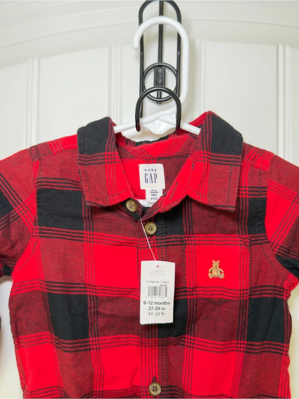 Baby Gap Red Black Buffalo Plaid Bodysuit  6-12 Months